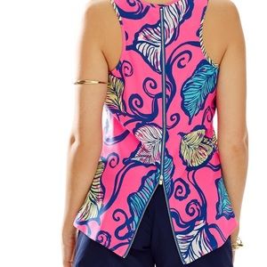 Lilly Pulitzer Silk Floral Tank Gold ZIP Back